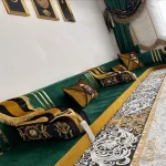 Elegant Majlis sofa with cultural-inspired embroidery accents.