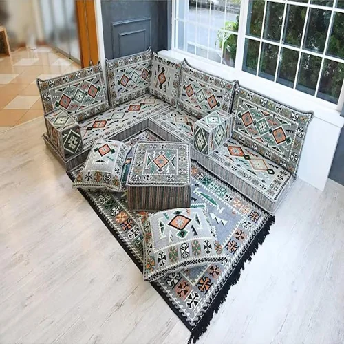 Low-lying Majlis Sofa with a rich, earthy color palette.