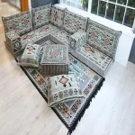 Luxurious Majlis sofa featuring a bold color palette.