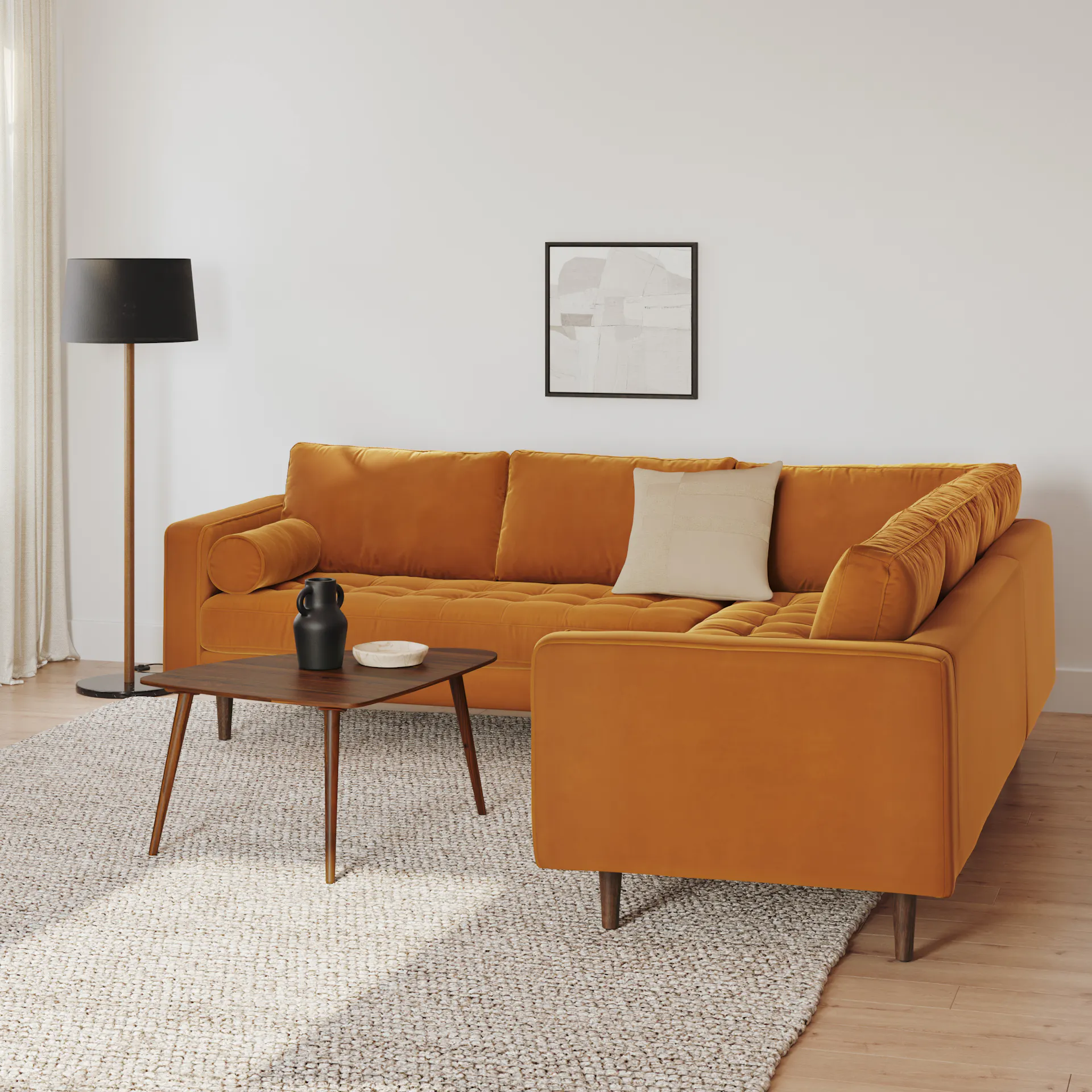Sven 107 Tufted Velvet Corner Sectional - Plush Pacific Ginger Sample