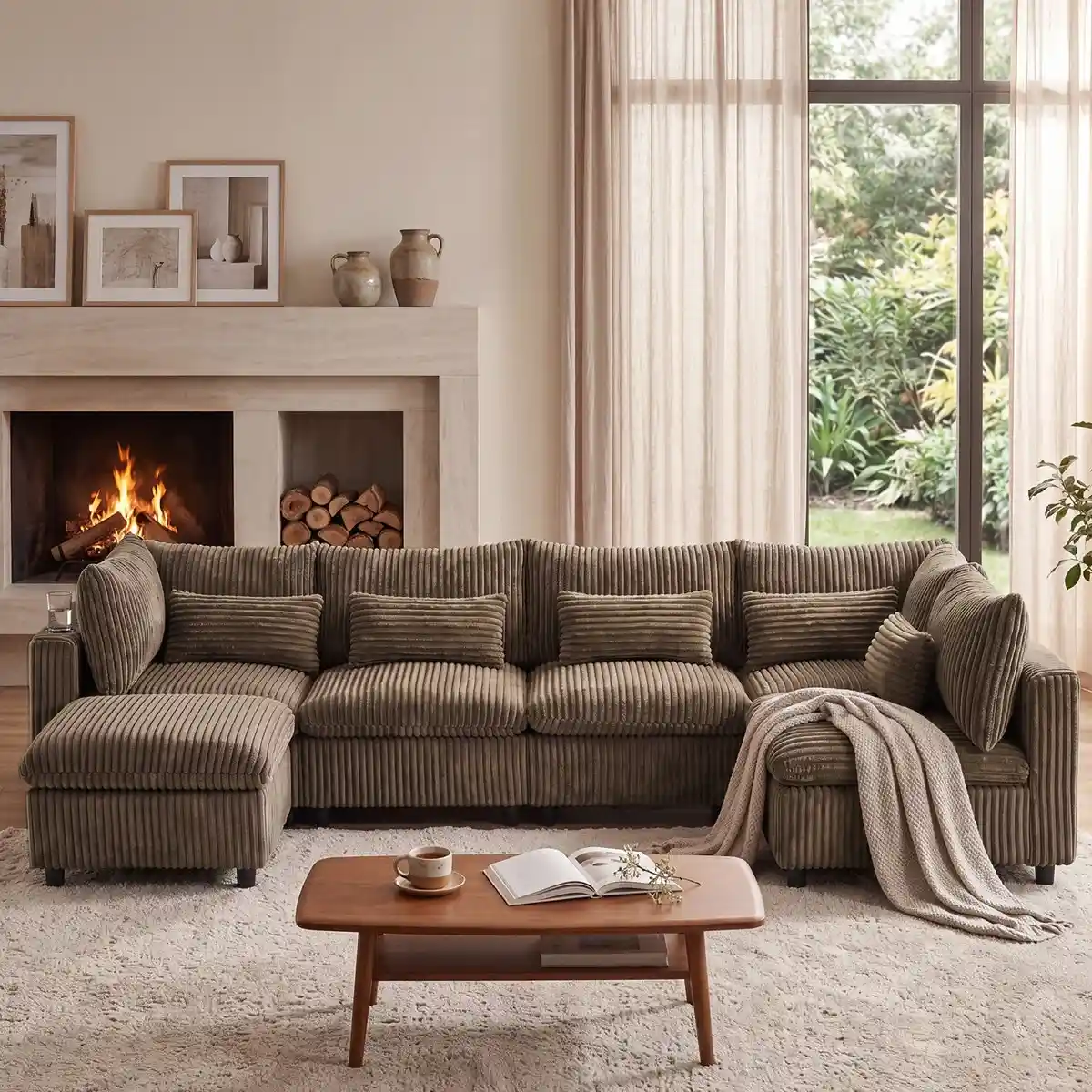 6 seater U-shaped sofa with movable ottoman - Dubai