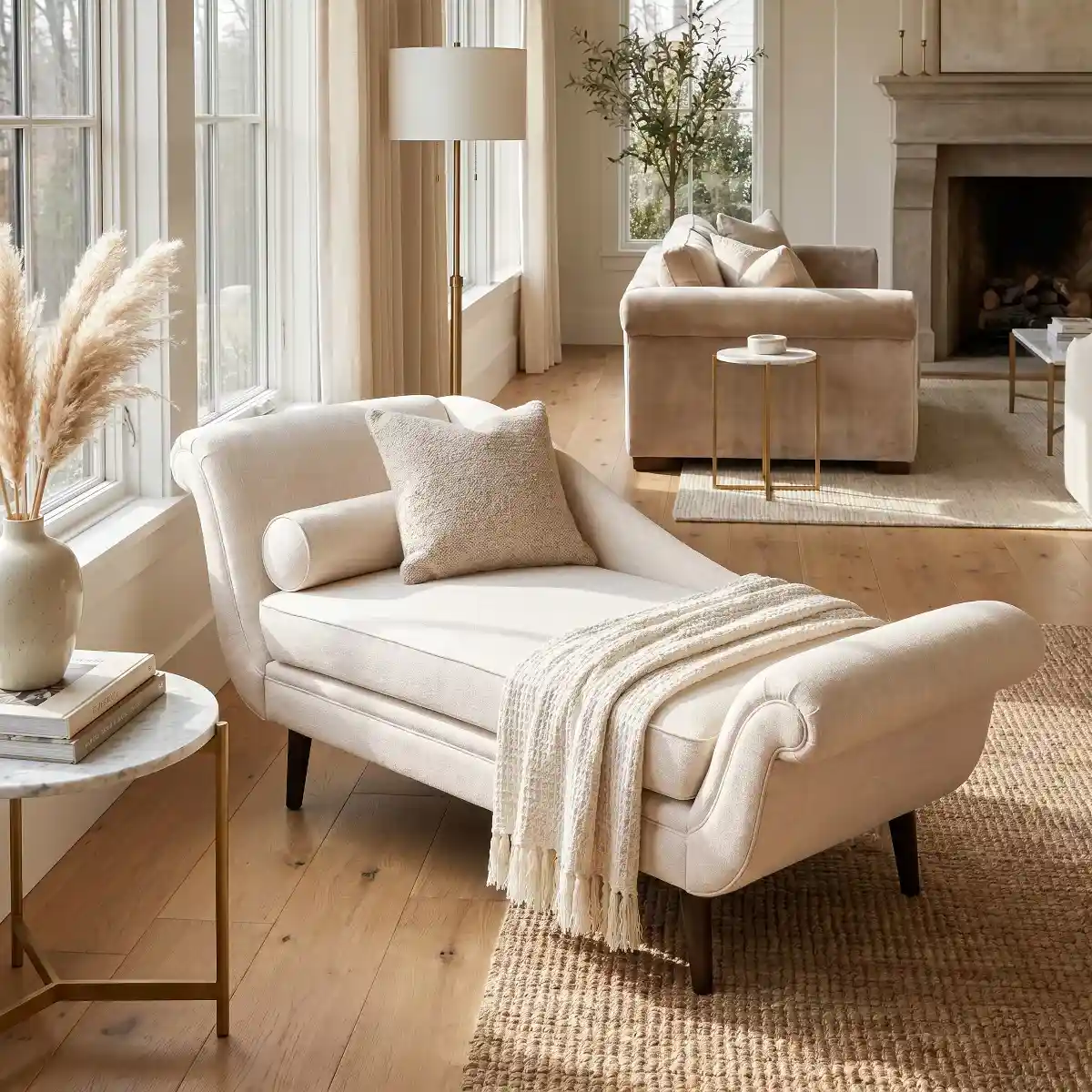 Beige mid-century tufted chaise lounge sofa Dubai