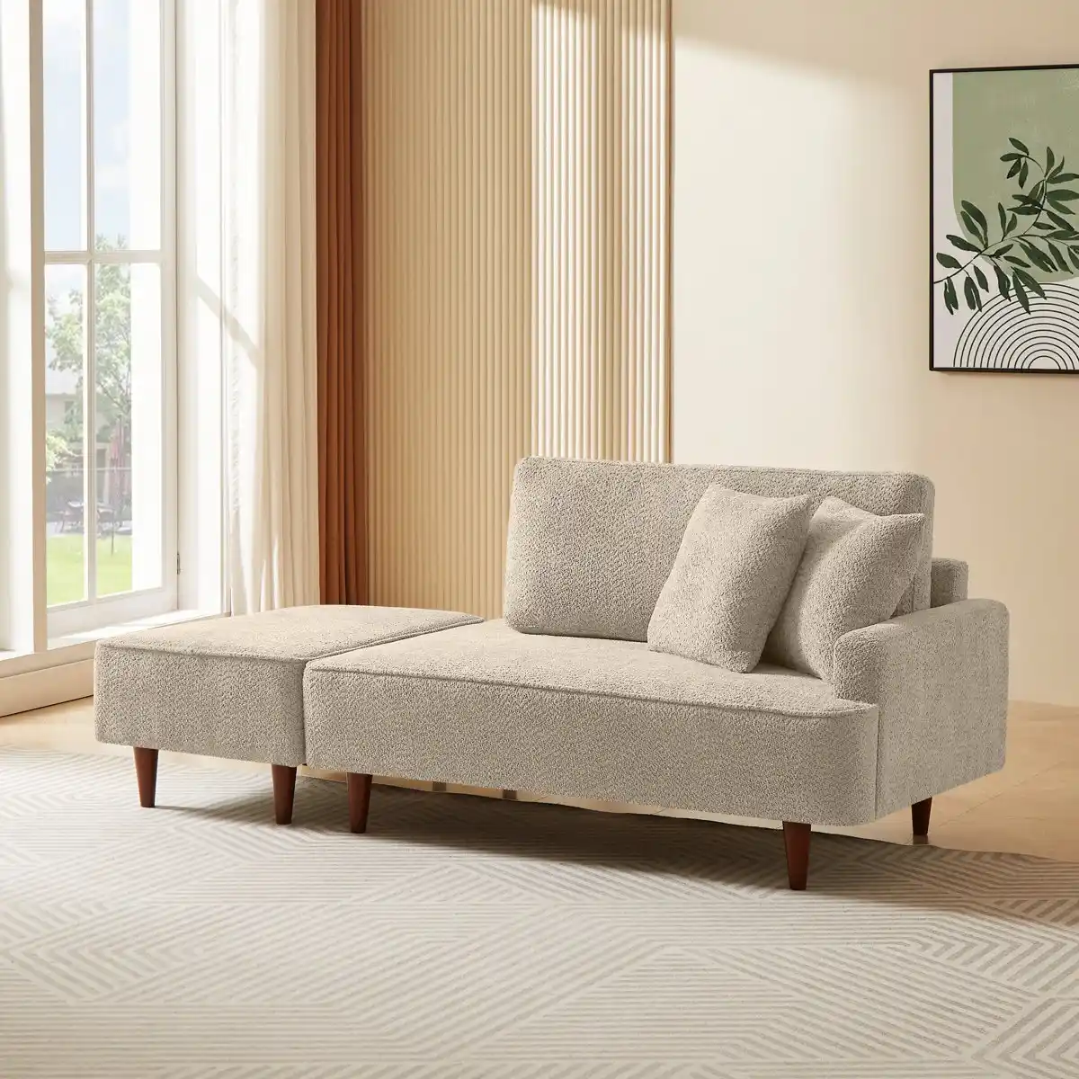 Boucle chaise lounge sofa and ottoman set