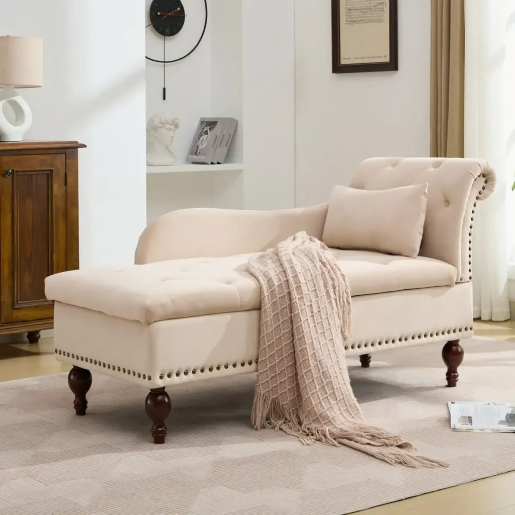 Button tufted chaise sofa with nailhead trim