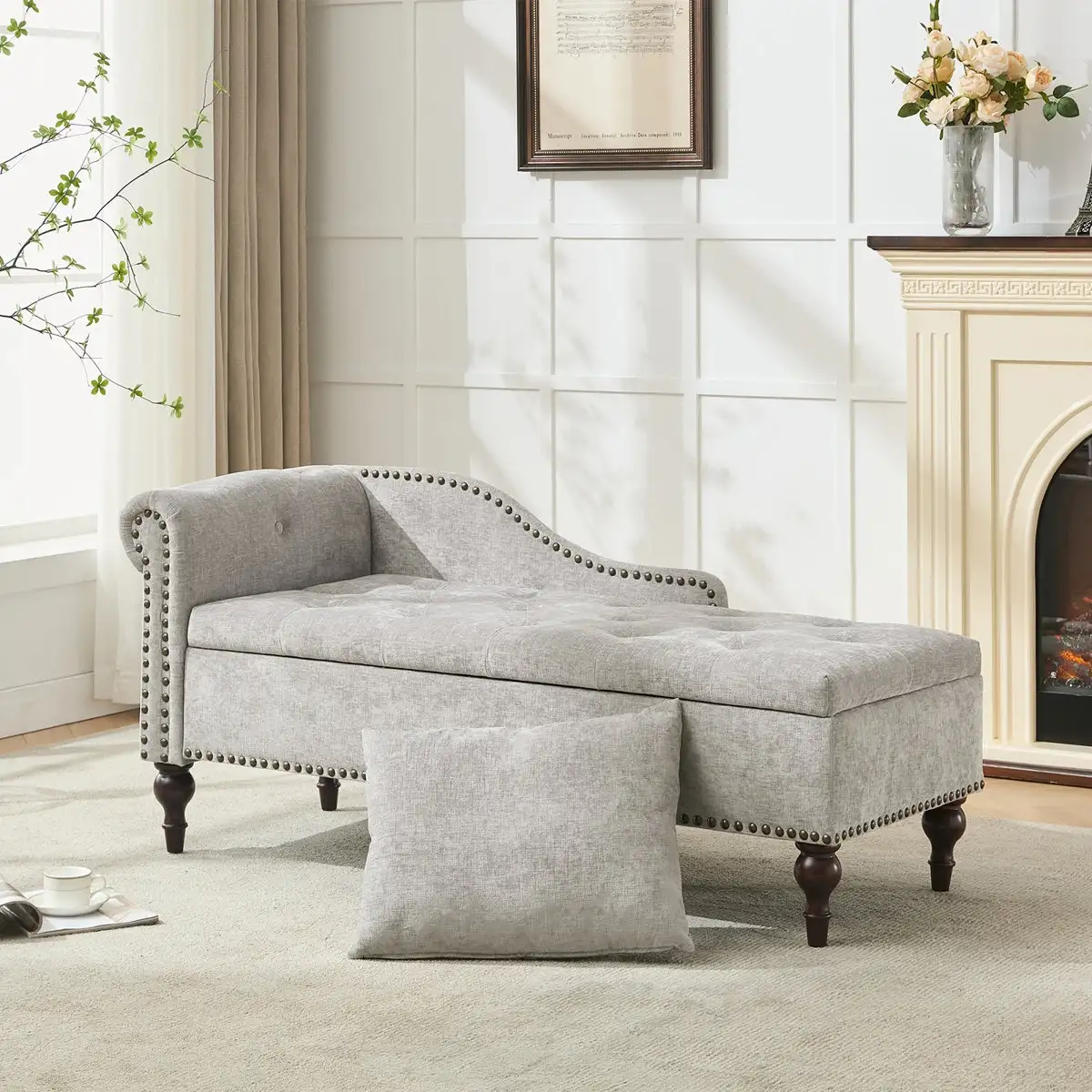 Button tufted chaise sofa with rolled arms Dubai