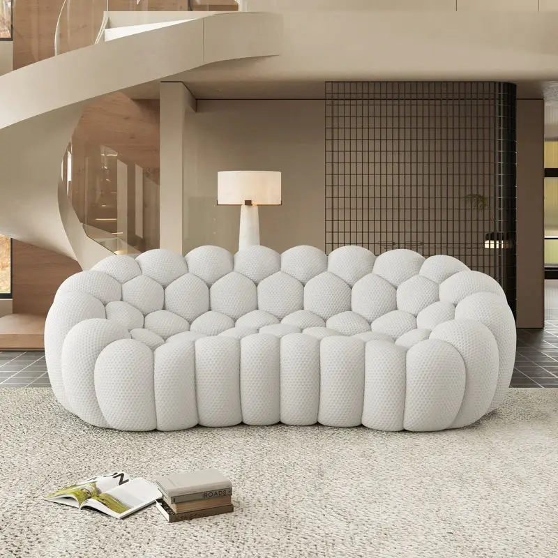 White 3 Seat Modern Upholstered Knit Sofa