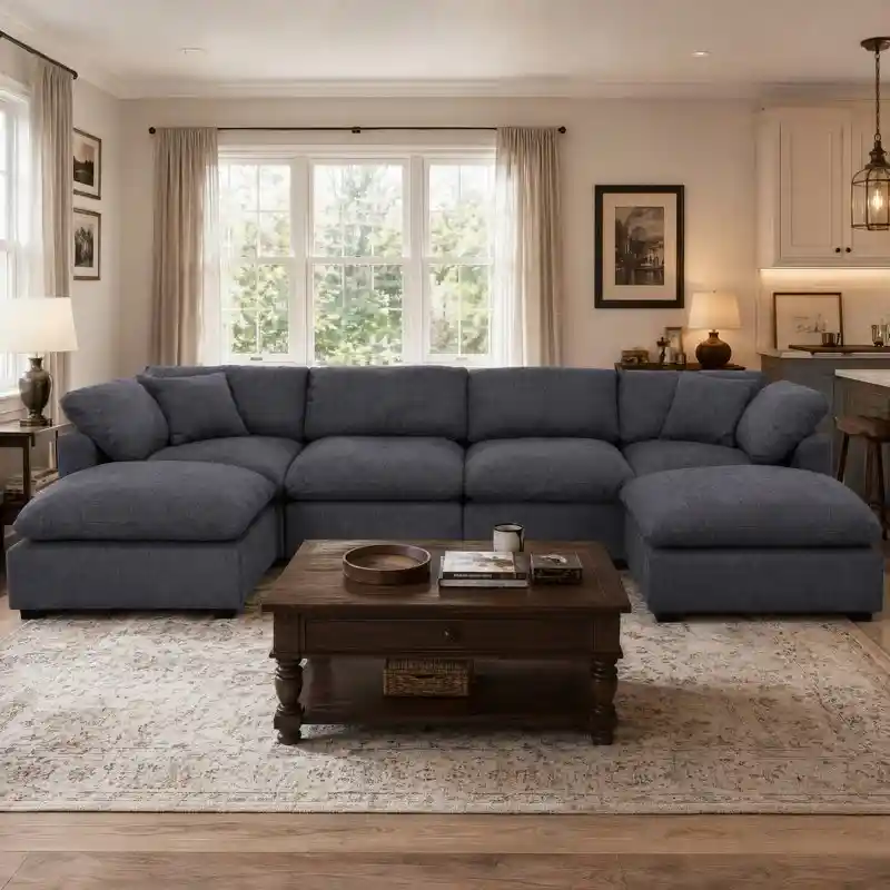 Dark gray U-shaped sectional sofa with chaise