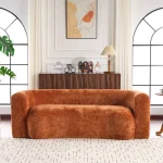 Modern Chenille Upholstered 3-Seater Curved Sofa Product Image