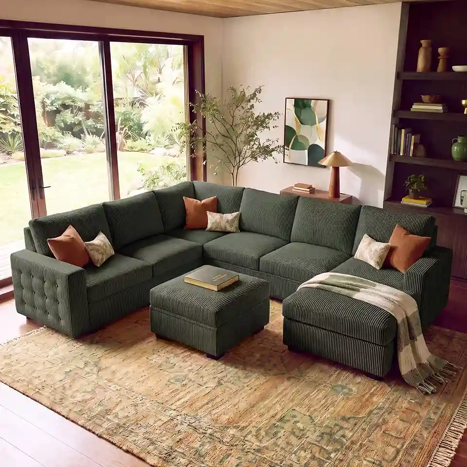 Ribbed corduroy sectional sofa with hidden storage - Dubai