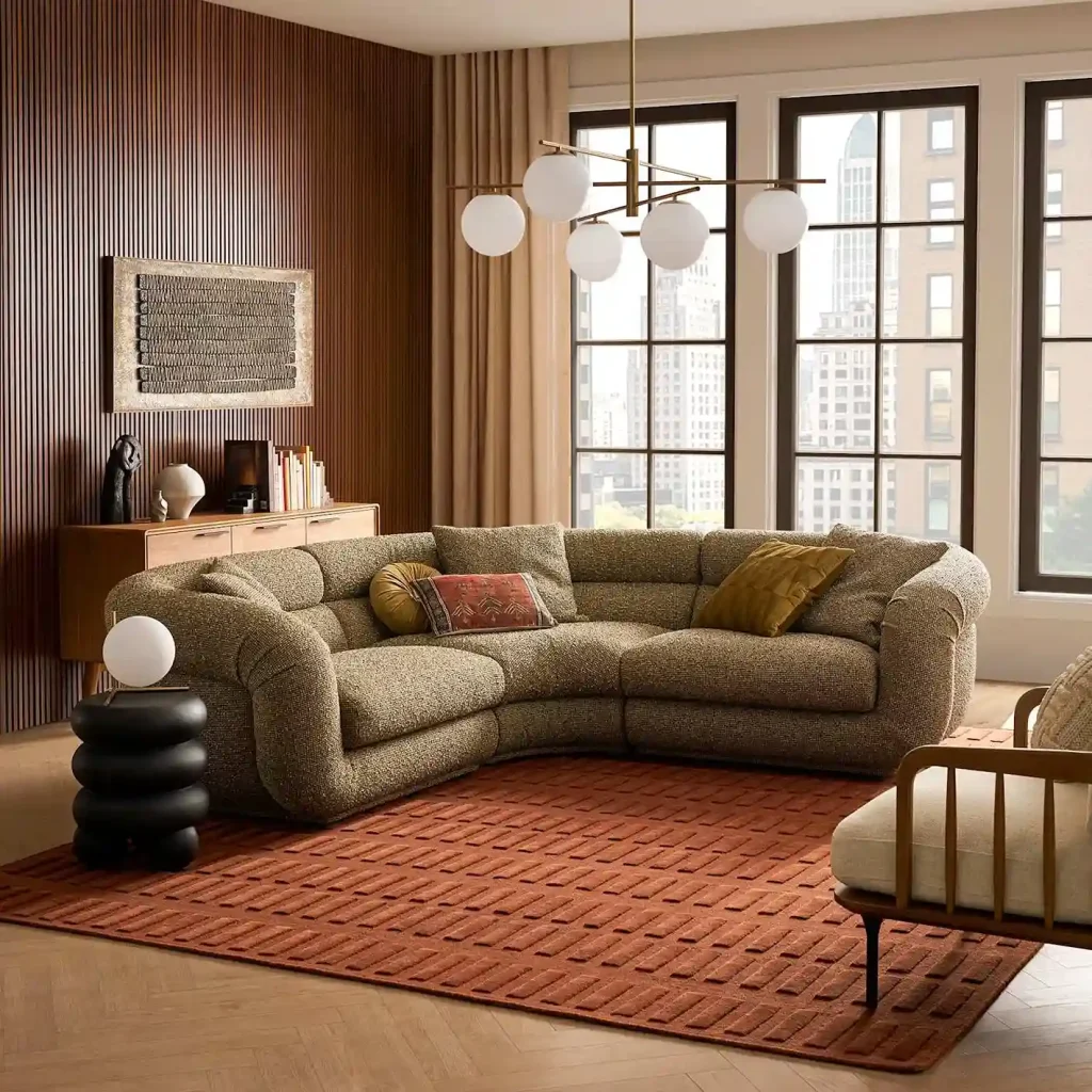 Solari performance fabric curved sofa for living room