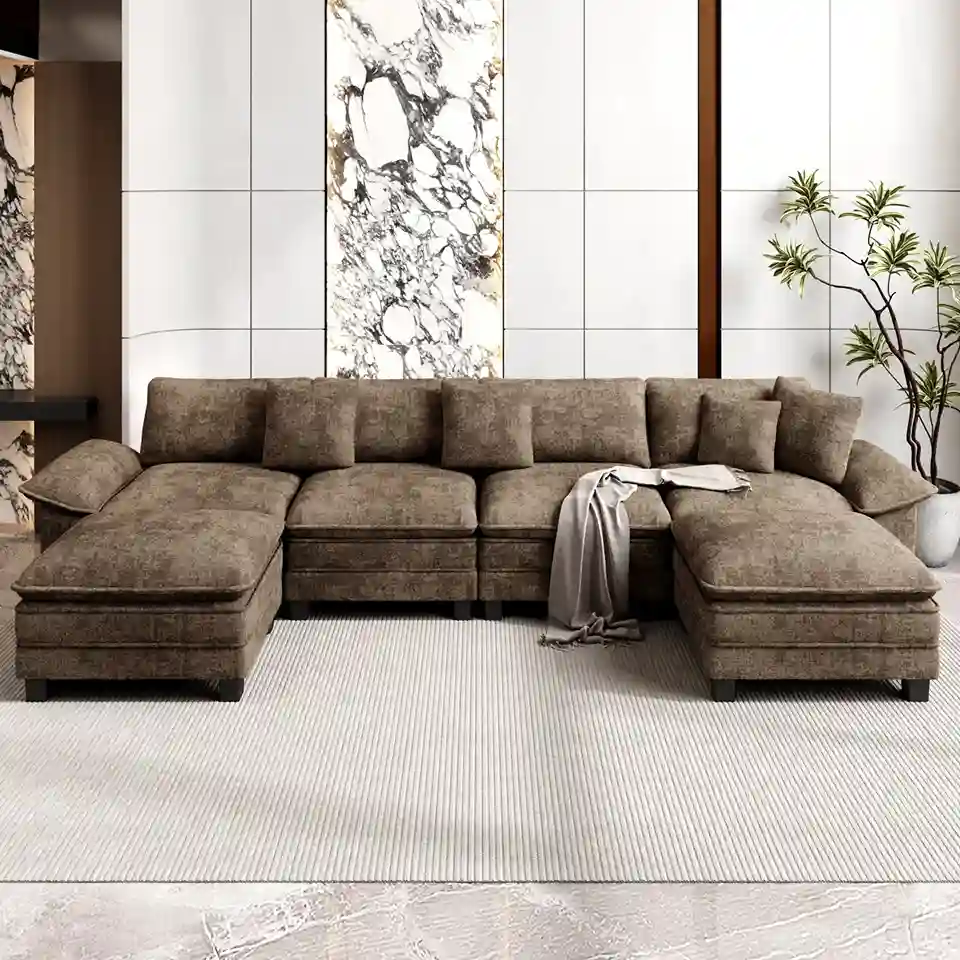 Wide removable armrests on U-shaped sectional couch