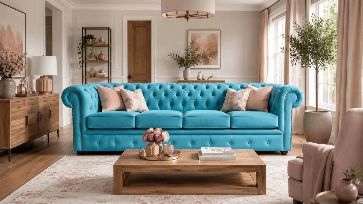 Chesterfield sofa leather texture close-up
