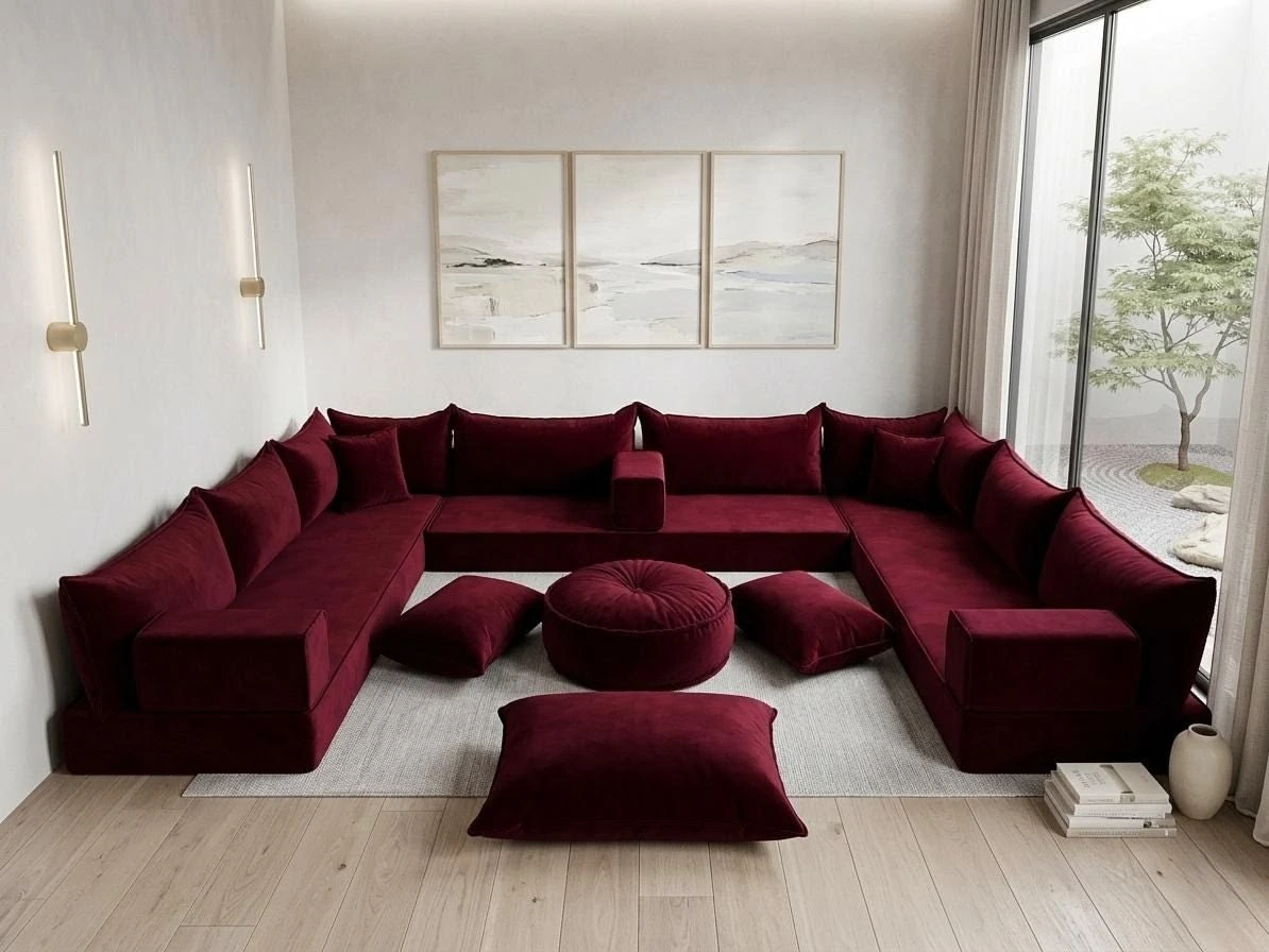 Close-up of premium majlis sofa upholstery stitching
