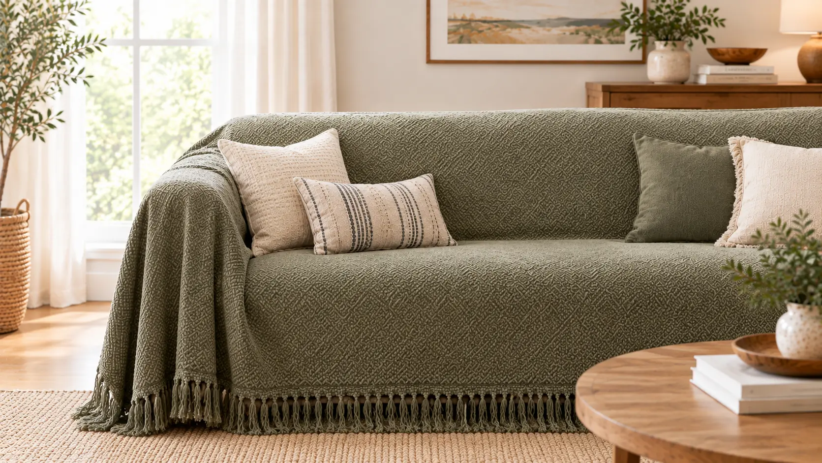 Cozy Olive-Covered Scandinavian Living Room