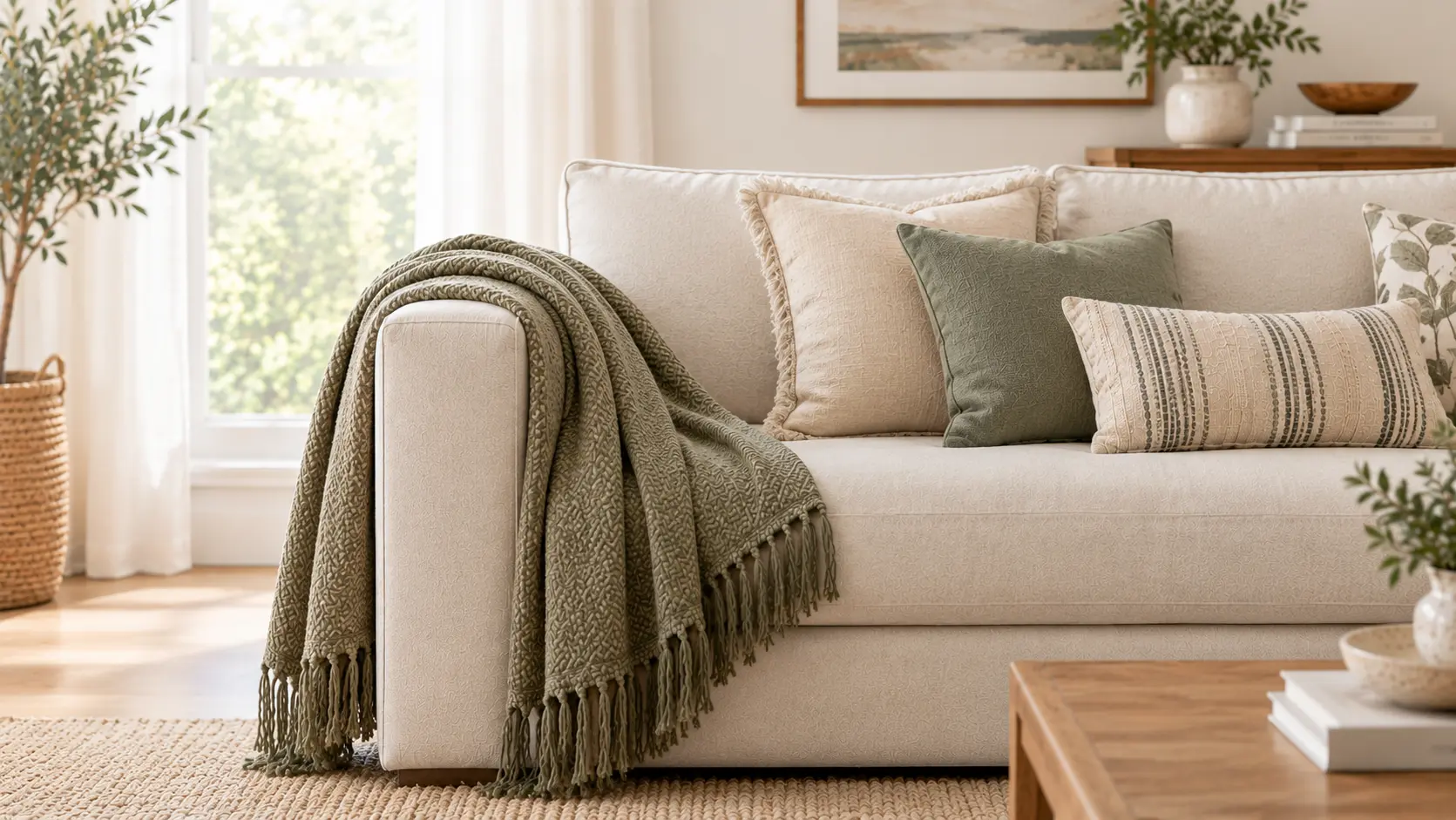 Cozy Sage Green Sofa Vignette